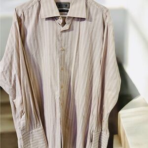 Steve Harvey Classic Beige Striped Dress Shirt
